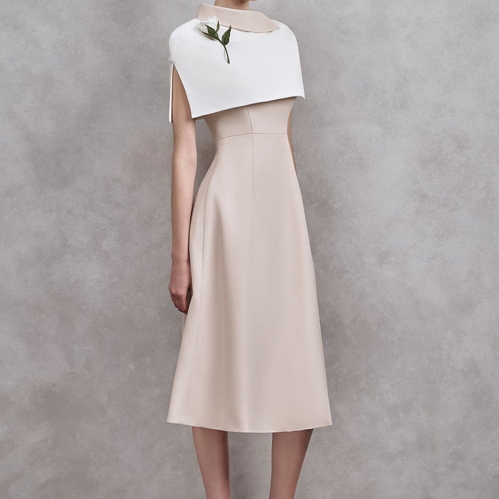 Kimberly A-line Cape Shoulder Cotton Midi Dress