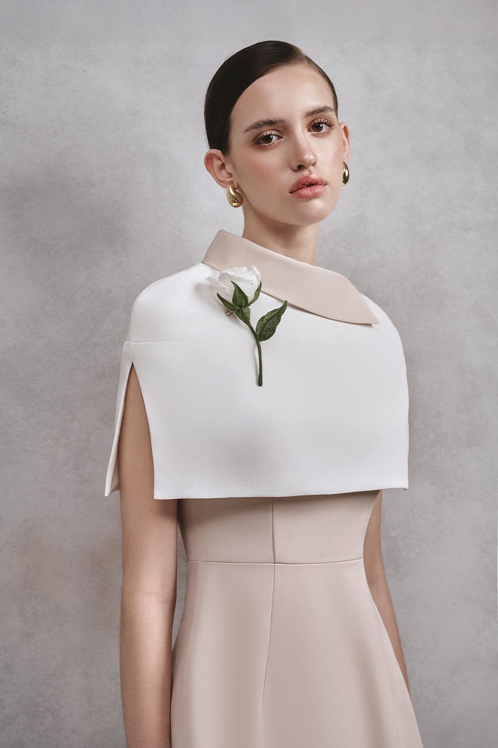 Women's Kimberly A-Line Cape Shoulder Cotton Midi Dress S/M/L/Customize Beige/White/Blue Mean Blvd Beige / M Women's Kimberly A-Line Cape Shoulder Cotton Midi Dress S/M/L/Customize Beige/White/Blue Mean Blvd Beige / M