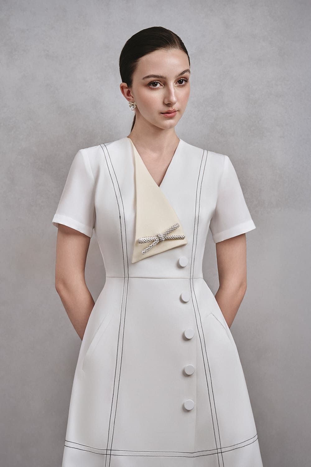 Diamond A-line V-Neck Cotton Midi Dress