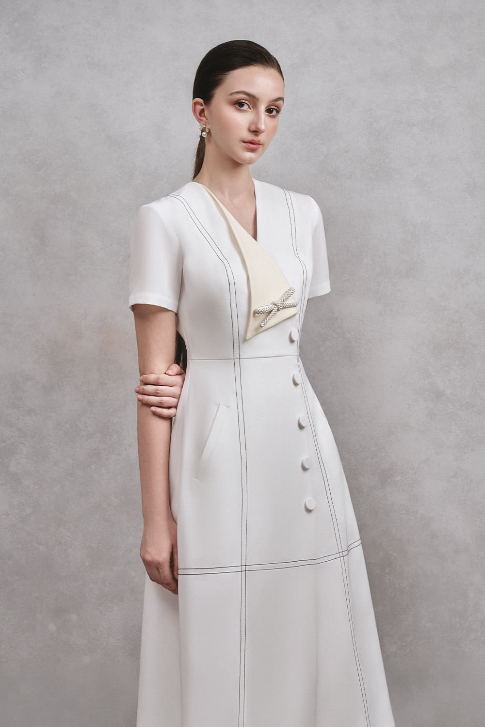 Diamond A-line V-Neck Cotton Midi Dress