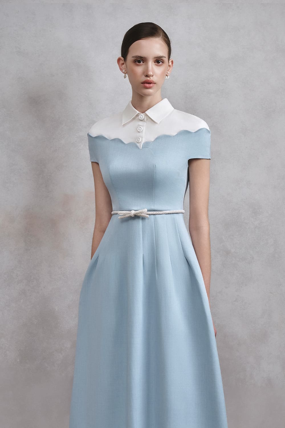 Sky A-line Collared Neck Cotton Midi Dress