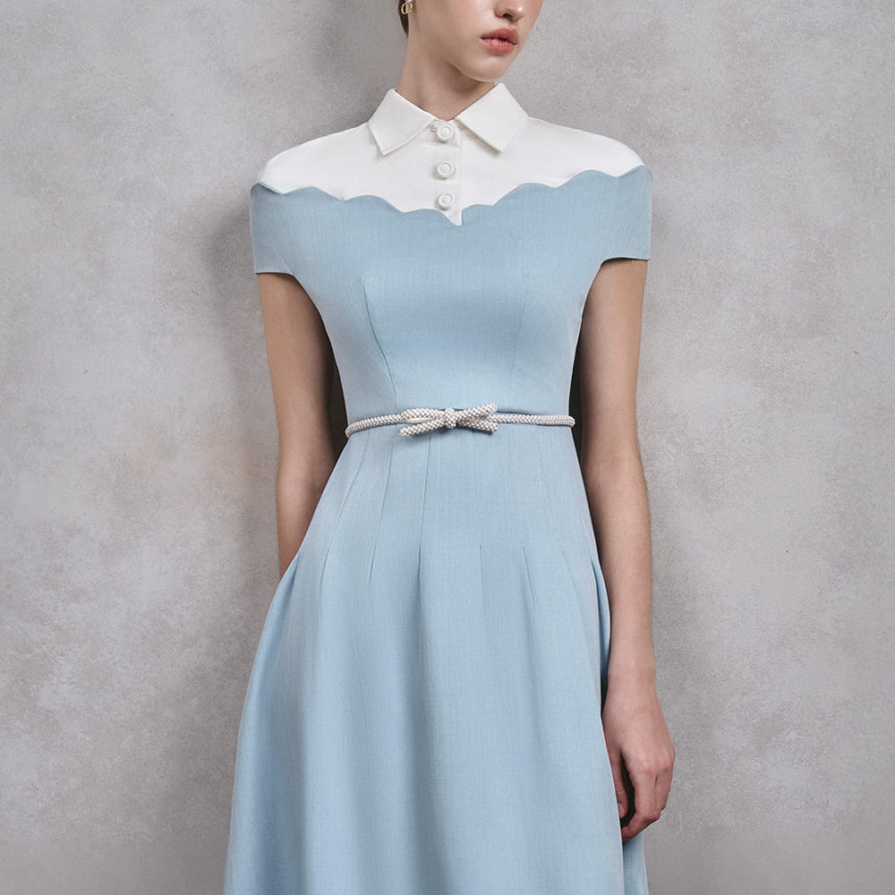 Sky A-line Collared Neck Cotton Midi Dress