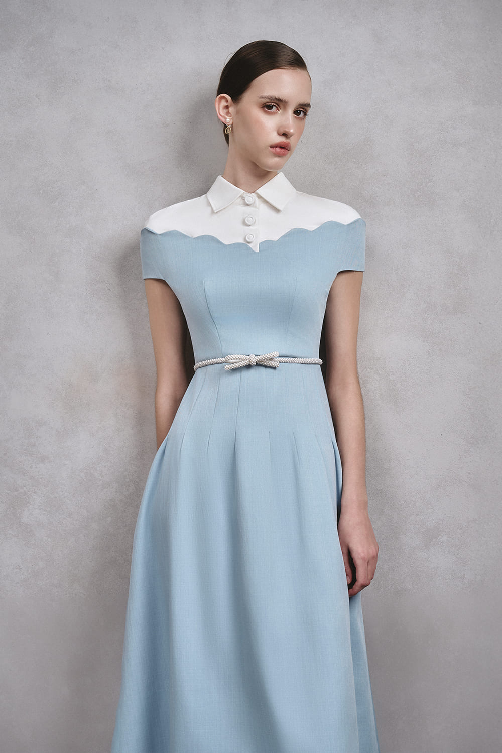 Women's Sky A-Line Collared Neck Cotton Midi Dress S/M/L/Customize Blue/Pink/White Mean Blvd Blue / S Women's Sky A-Line Collared Neck Cotton Midi Dress S/M/L/Customize Blue/Pink/White Mean Blvd Blue / S
