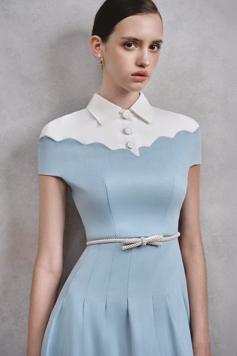 Sky A-line Collared Neck Cotton Midi Dress