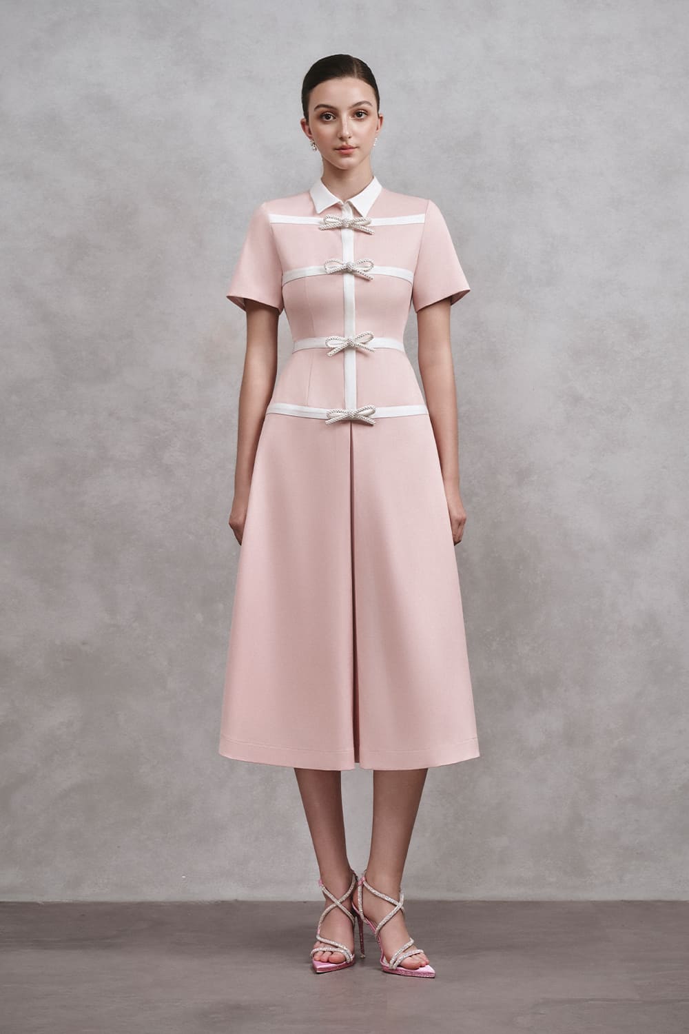 white christmas dresses Women's Babylon A-Line Collared Neck Cotton Midi Dress S/M/L/Customize Pink/White/Light Beige Mean Blvd Pink / Customize