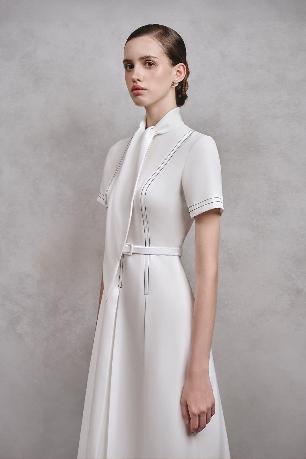 Nabi A-line Tie Neck Cotton Midi Dress