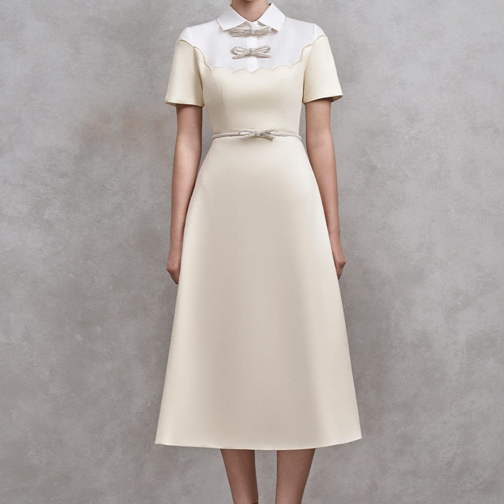 Jennifer A-line Bib Collar Cotton Midi Dress