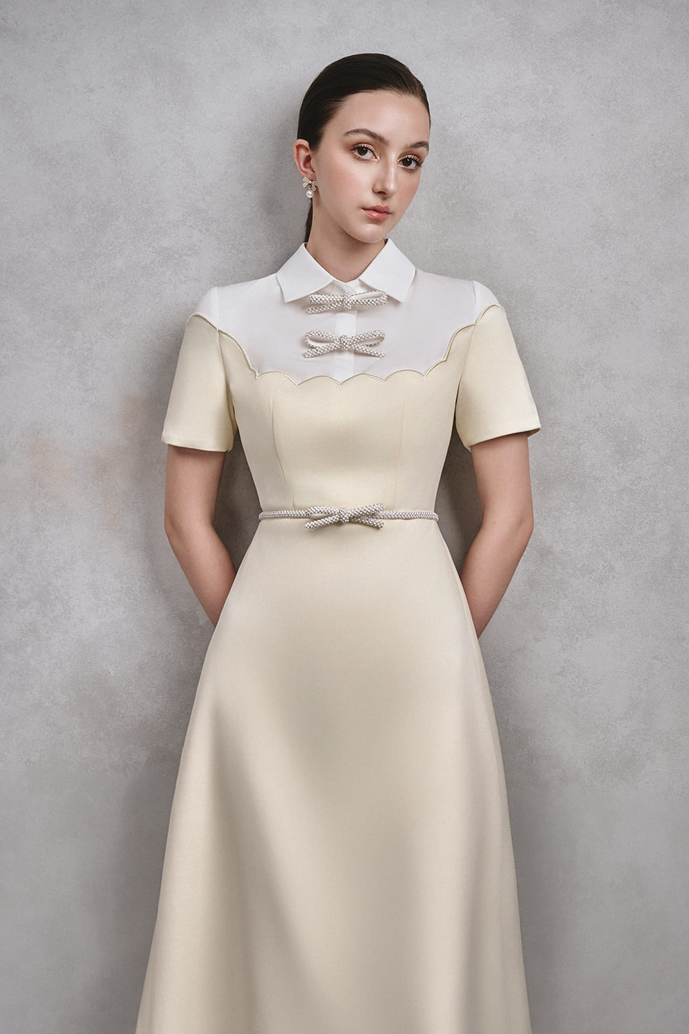 Jennifer A-line Bib Collar Cotton Midi Dress
