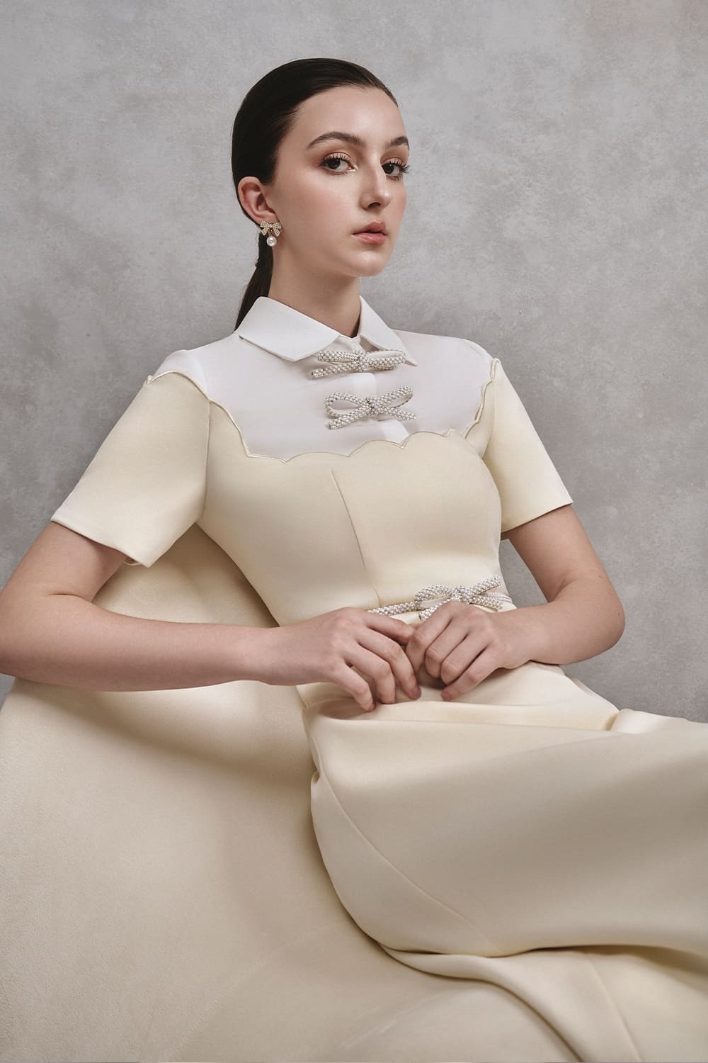 Jennifer A-line Bib Collar Cotton Midi Dress