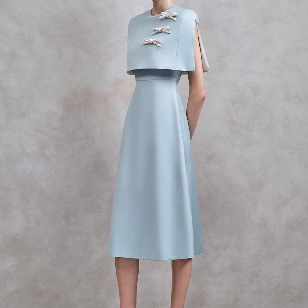 Dylan A-line Cape Shoulder Cotton Midi Dress