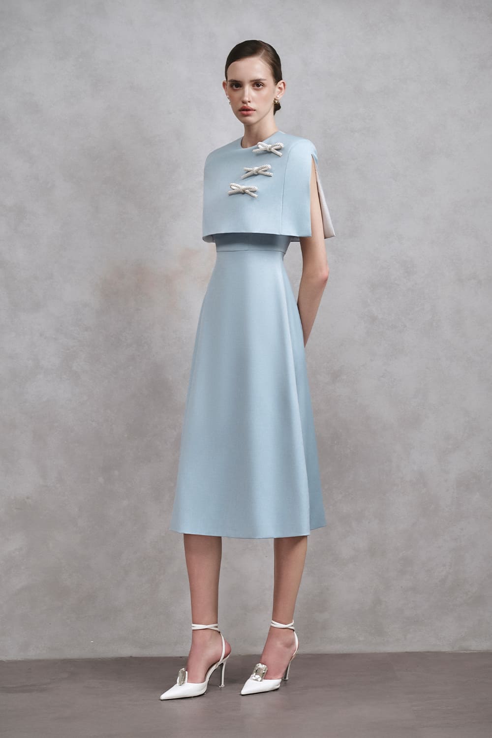 Dylan A-line Cape Shoulder Cotton Midi Dress