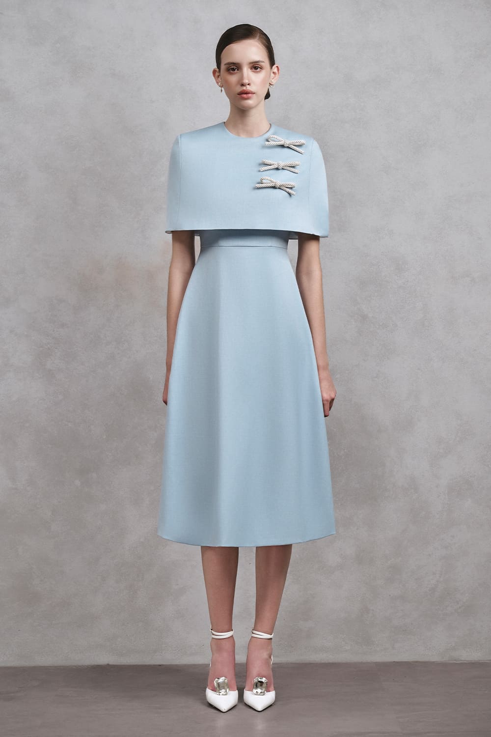 Dylan A-line Cape Shoulder Cotton Midi Dress