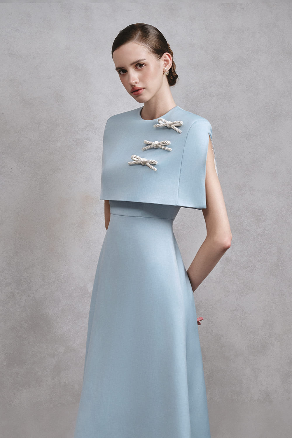 Dylan A-line Cape Shoulder Cotton Midi Dress