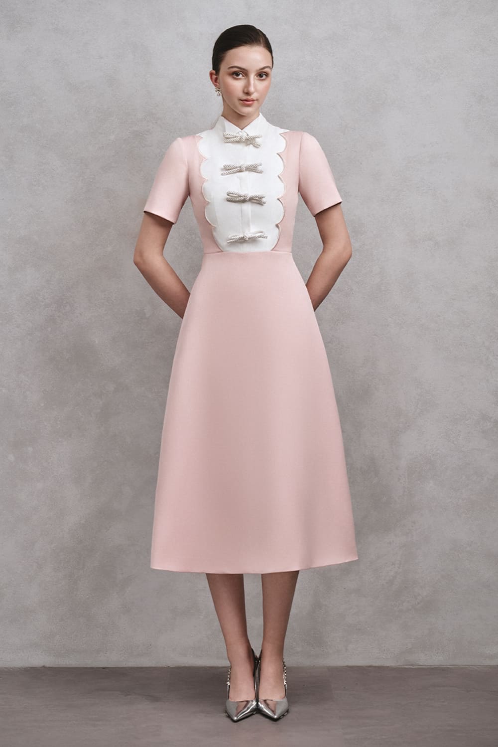 Demi A-line Collared Neck Cotton Midi Dress