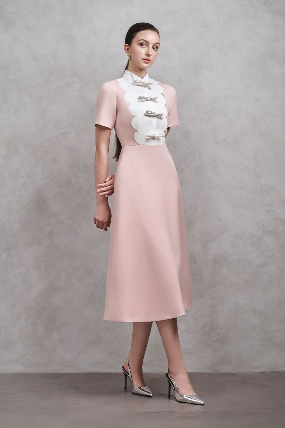 Demi A-line Collared Neck Cotton Midi Dress