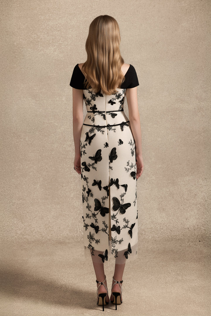 Bellatrix Cold Shoulder Sleeve Applique Midi Dress - MEAN BLVD