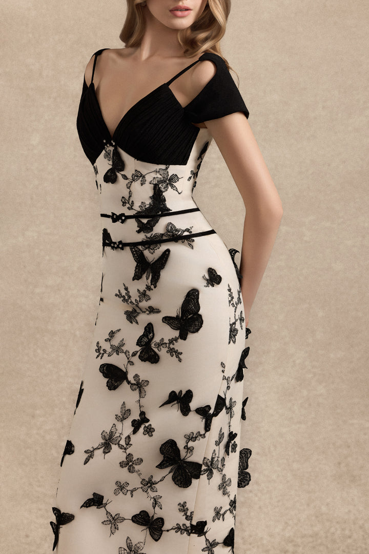 Bellatrix Cold Shoulder Sleeve Applique Midi Dress - MEAN BLVD