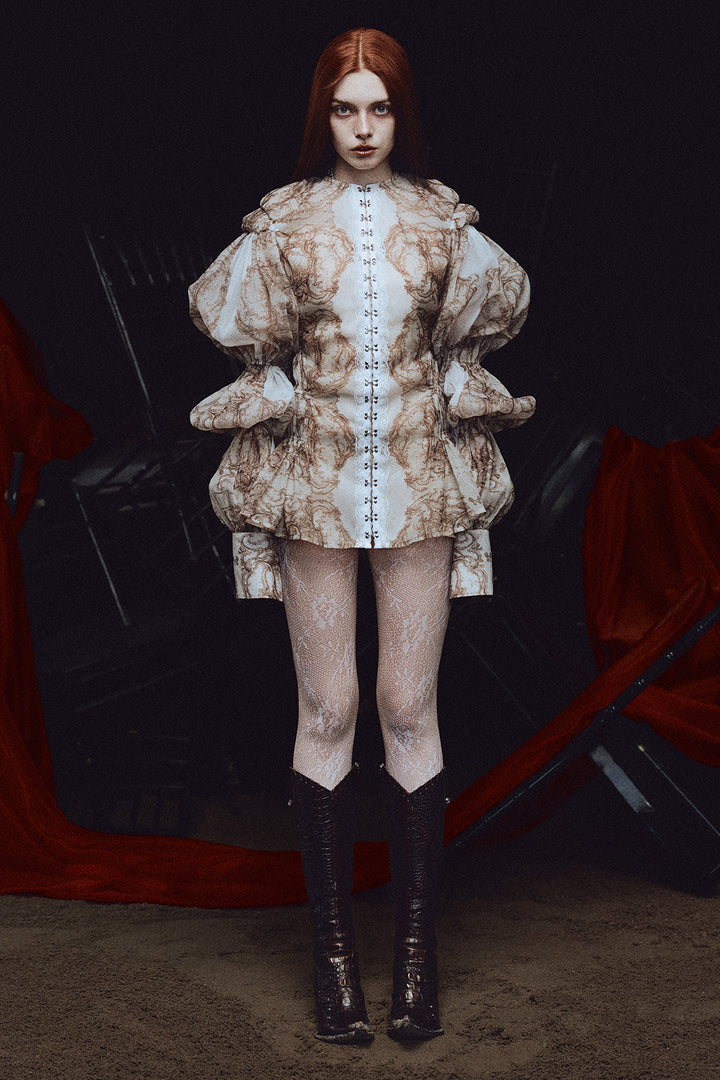 Bellona Leg Of Mutton Sleeve Gathering Mini Dress - MEAN BLVD