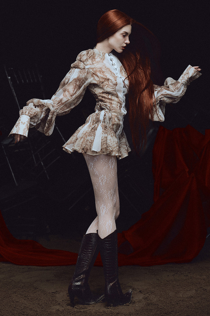 Bellona Leg Of Mutton Sleeve Gathering Mini Dress - MEAN BLVD