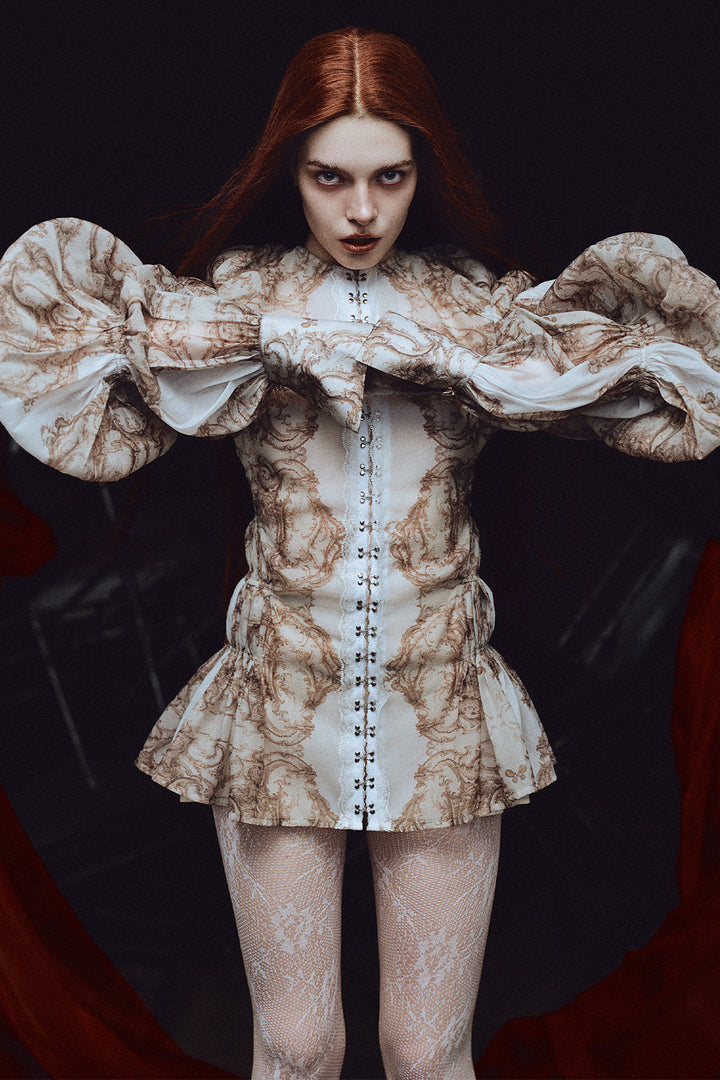 Bellona Leg Of Mutton Sleeve Gathering Mini Dress - MEAN BLVD