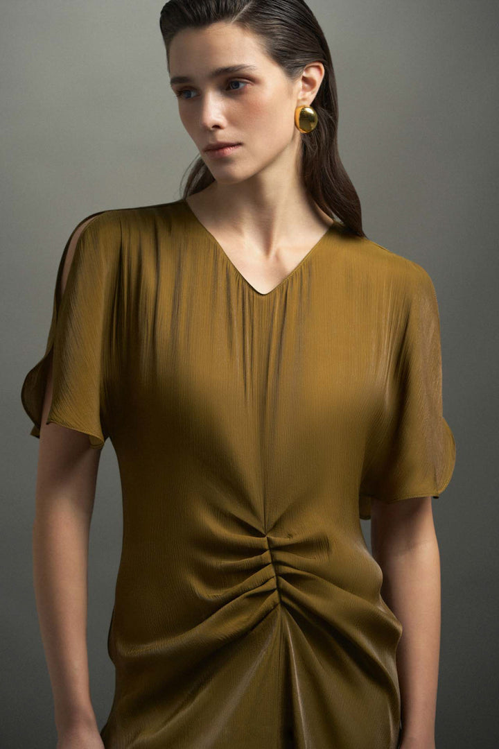 Berthe Butterfly Sleeve Gathering Maxi Dress - MEAN BLVD