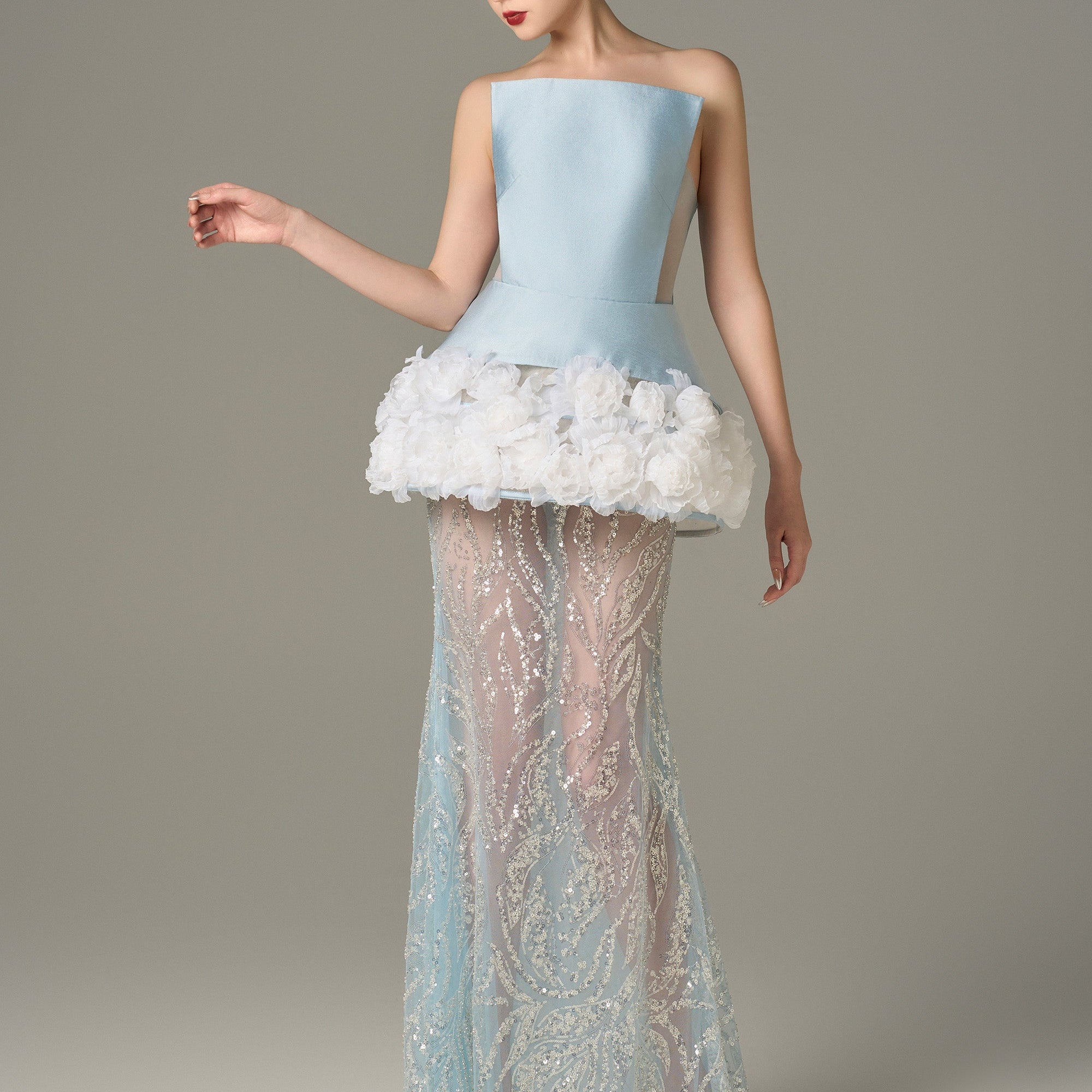 Enchanting Mesh and Floral Accents Gown