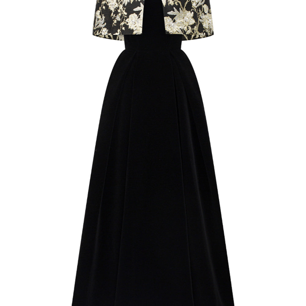 Averi Ball Gown Cape Shoulder Velvet Floor Length Set