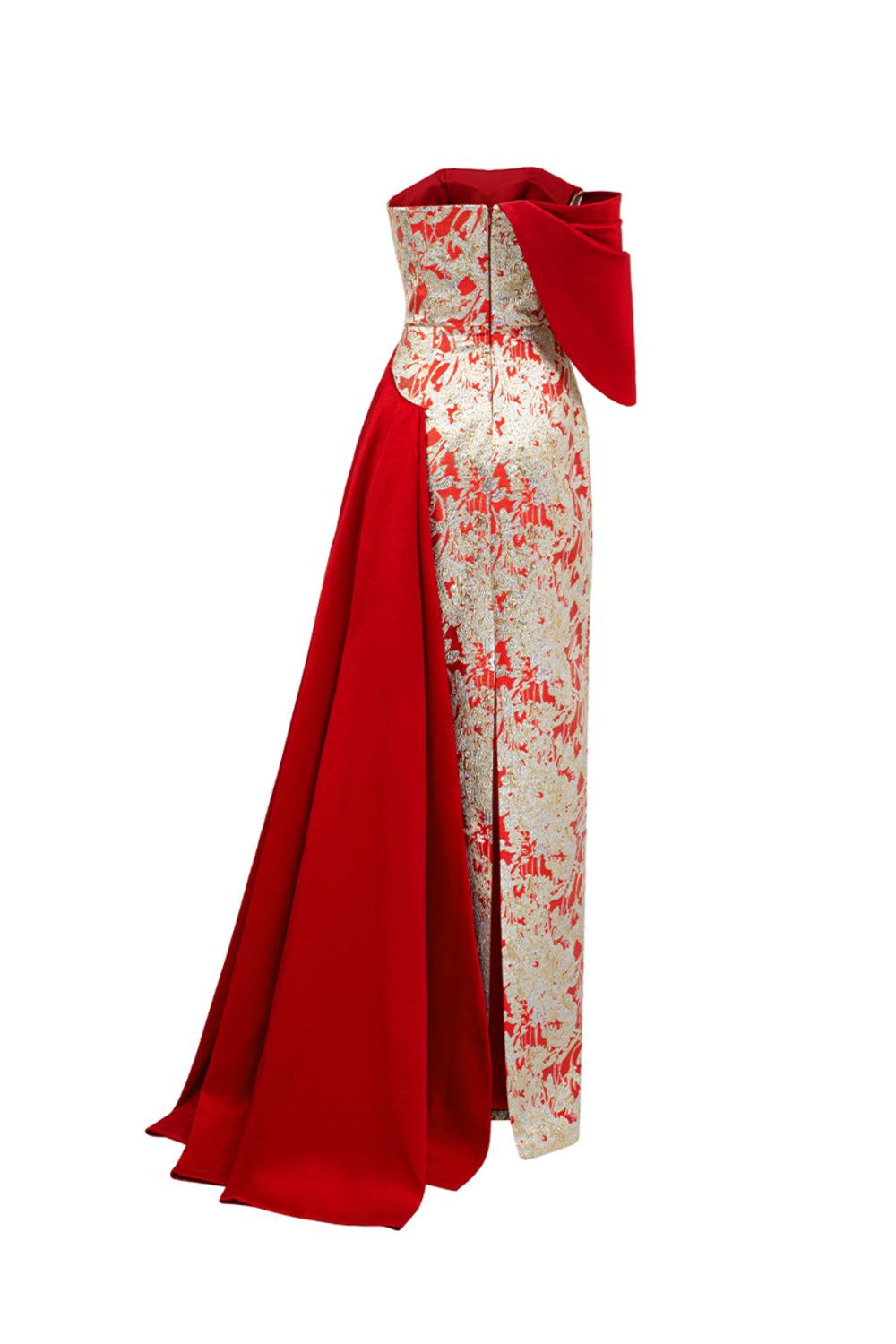 Ximena Strapless Asymmetric Jacquard Floor Length Dress