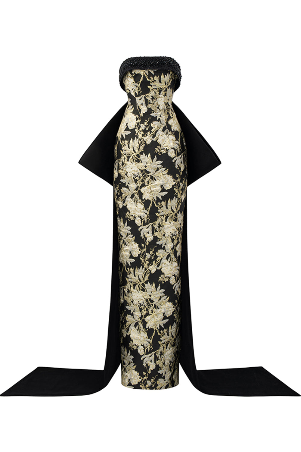 Bellamy Strapless Bow Tie Jacquard Floor Length Dress