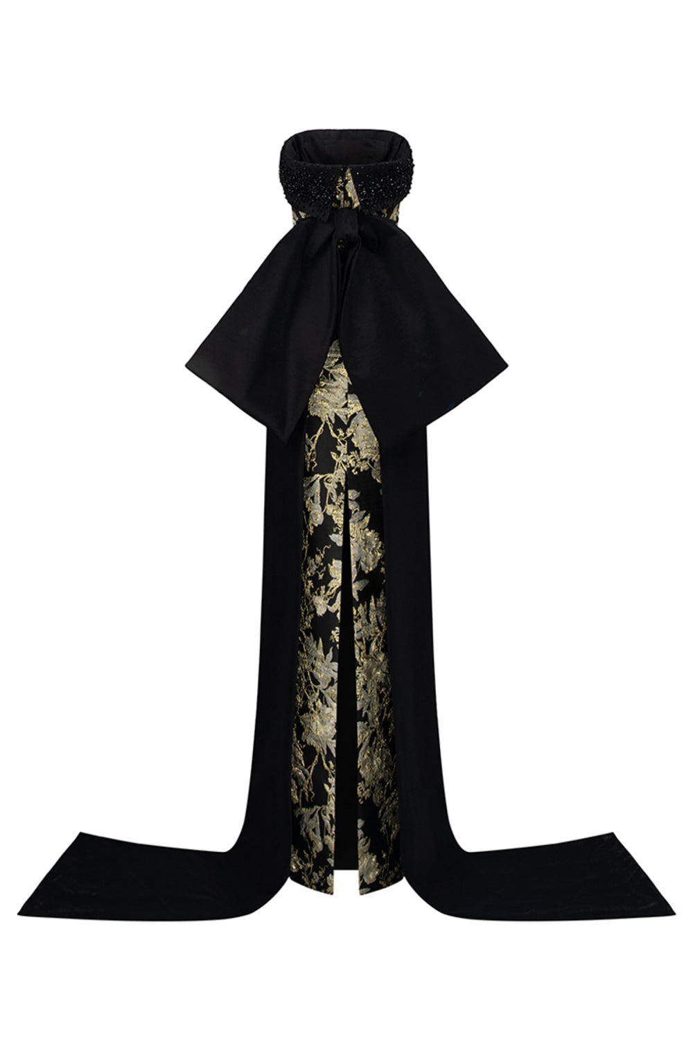 Bellamy Strapless Bow Tie Jacquard Floor Length Dress