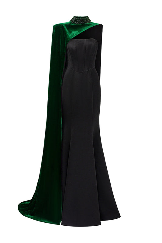 Nylah Mermaid Asymmetric Shoulder Velvet Floor Length Set