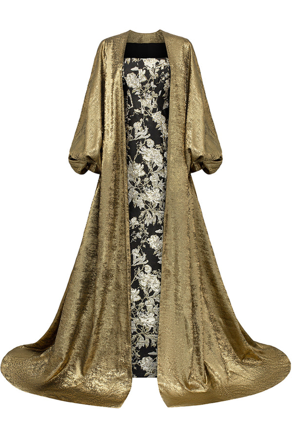 Gabriela Trumpet Bouffant Sleeved Jacquard Floor Length Set