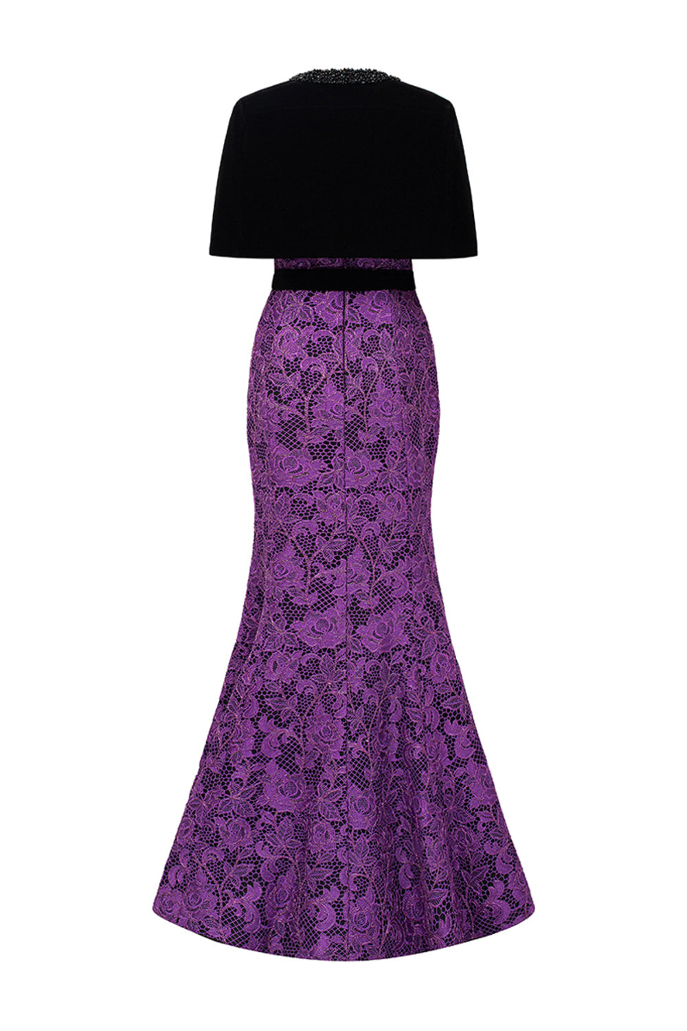 Kimberly Trumpet Cape Shoulder Lace Floor Length Set