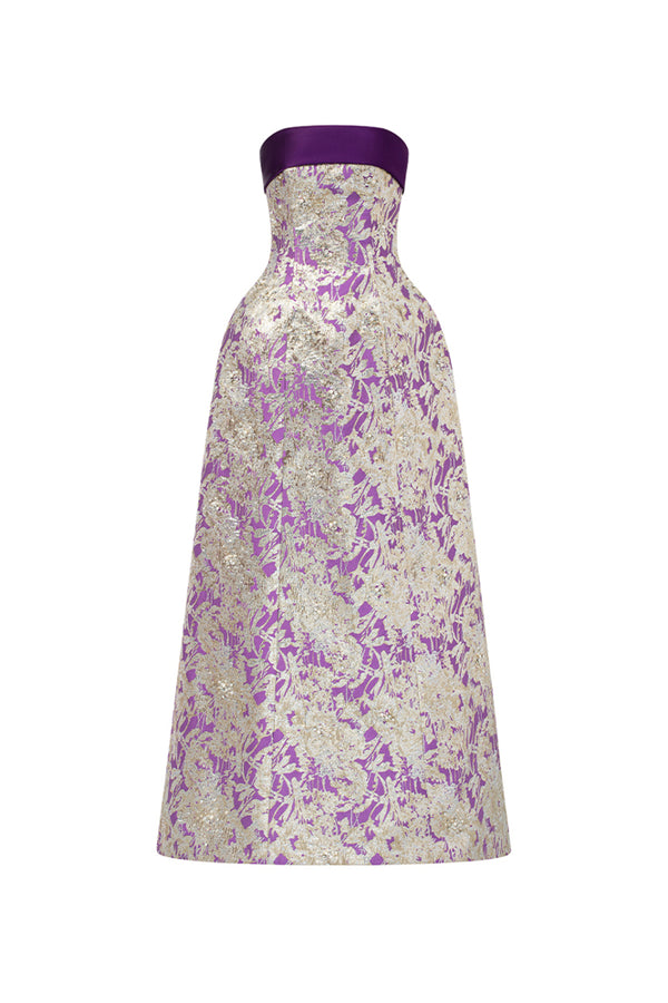 Alaia A-line Straight Across Neck Jacquard Floor Length Dress