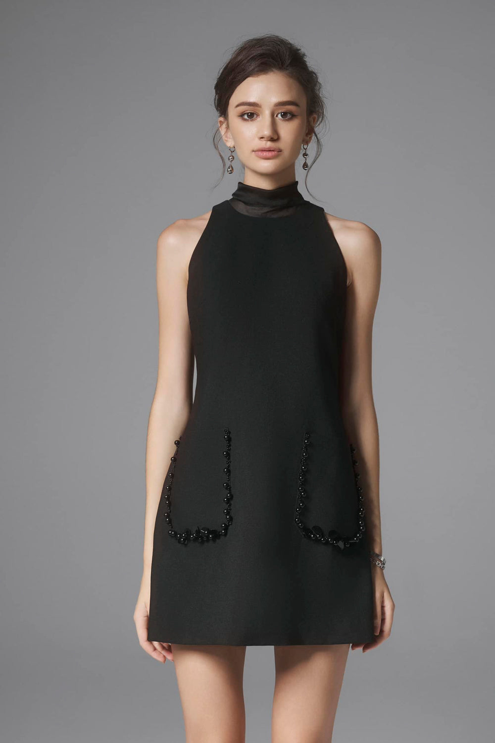 cotton blend mini dress Women's Camelia A-line Patch Pocket Cotton Blend Mini Dress S/M/L/Customize Black MEAN BLVD Black / M