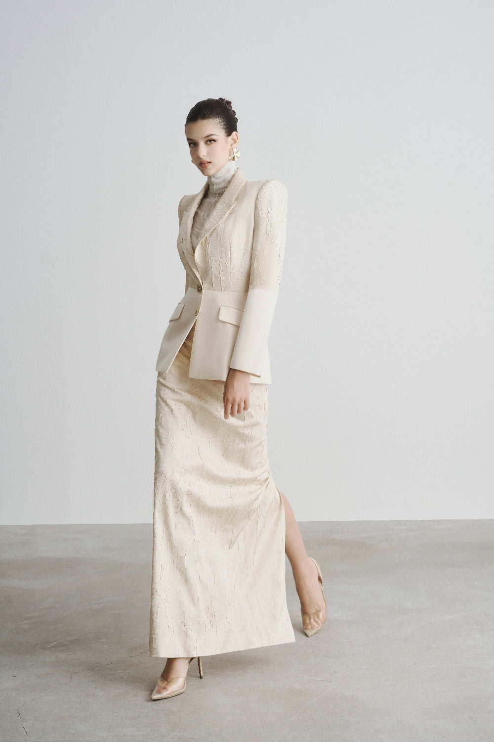 Jersey Structure Flap Pocket Polyester Blazer