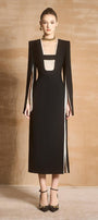 Absidee Slit Square Shoulder Polyester Midi Dress - MEAN BLVD