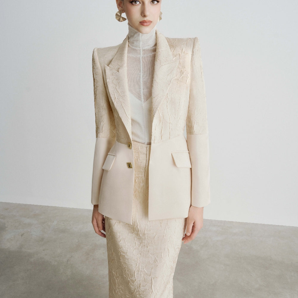 Jersey Structure Flap Pocket Polyester Blazer