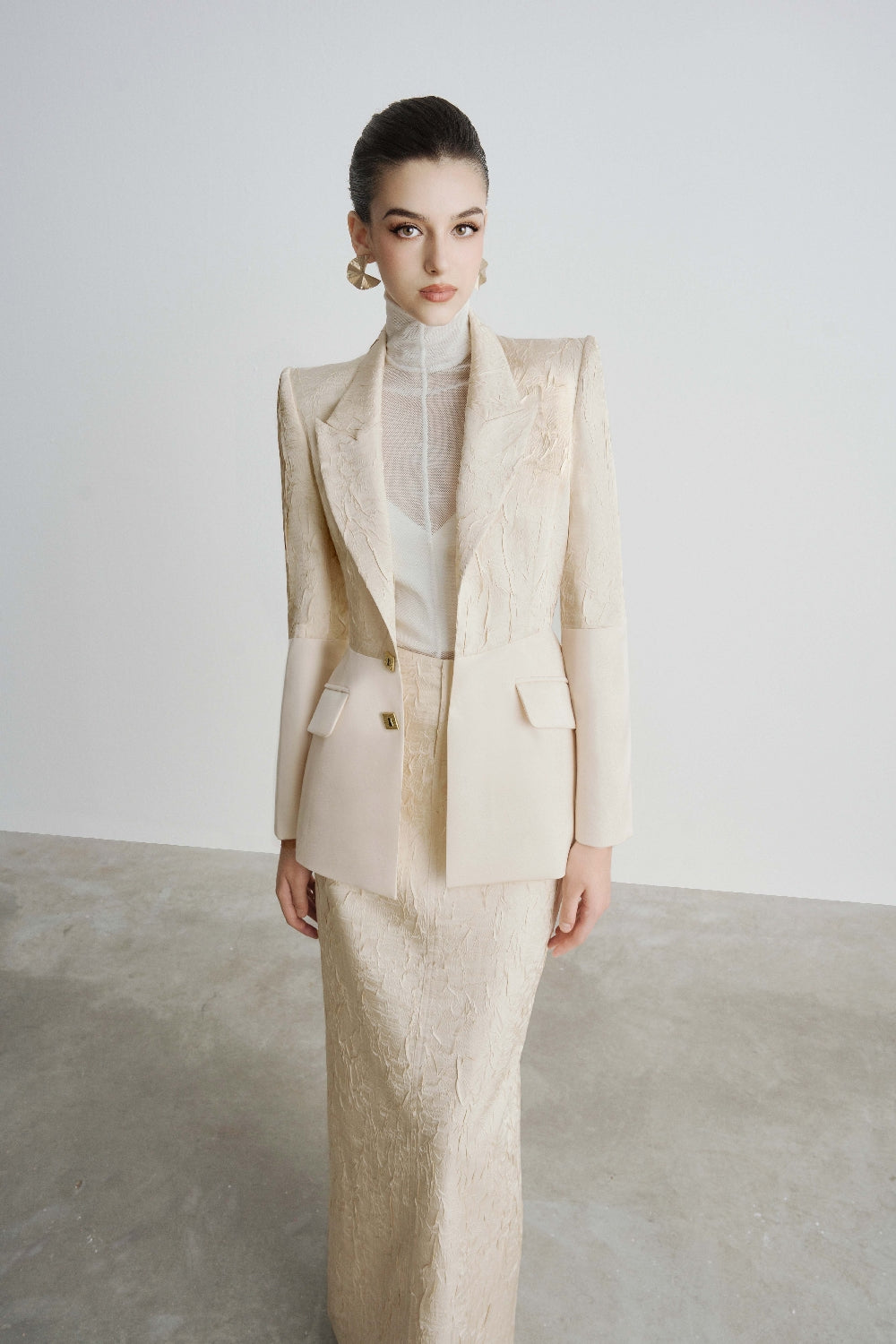 Jersey Structure Flap Pocket Polyester Blazer