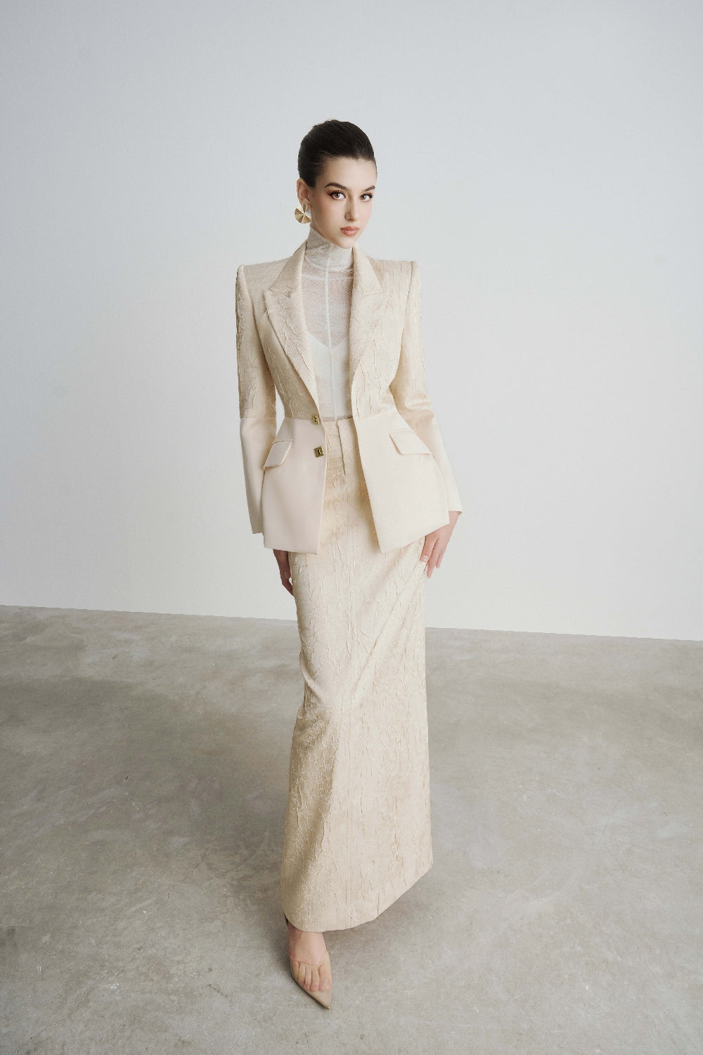 Jersey Structure Flap Pocket Polyester Blazer