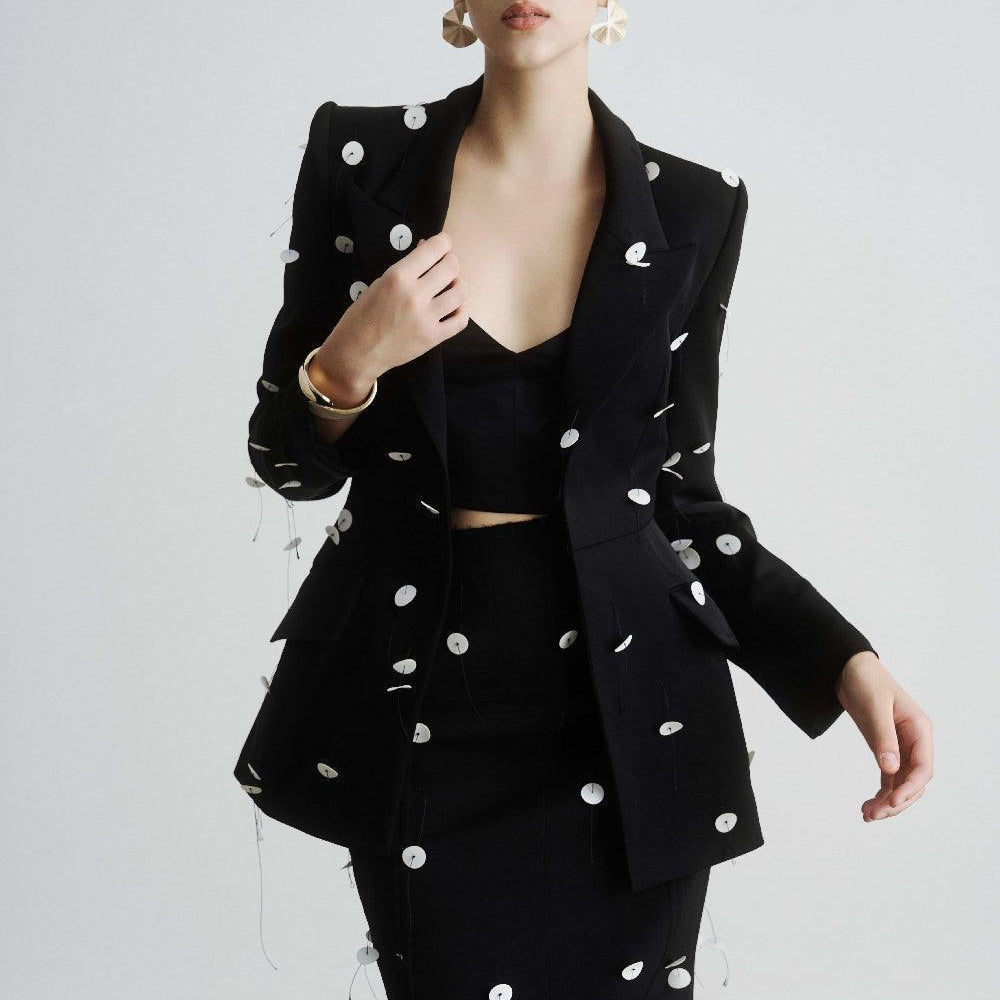 Malani Structured Square Shoulder Polyester Blazer - MEAN BLVD