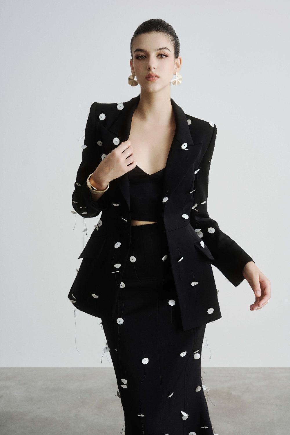 Malani Structured Square Shoulder Polyester Blazer - MEAN BLVD