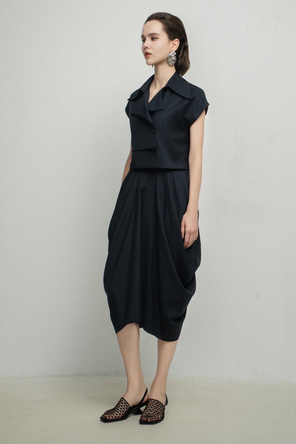 Paris Tulip Draped Poly Silk Calf Length Skirt
