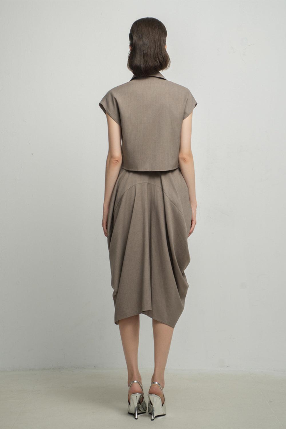 Paris Tulip Draped Poly Silk Calf Length Skirt
