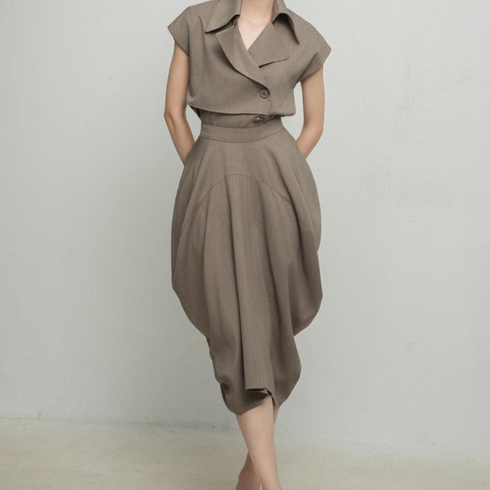 Paris Tulip Draped Poly Silk Calf Length Skirt