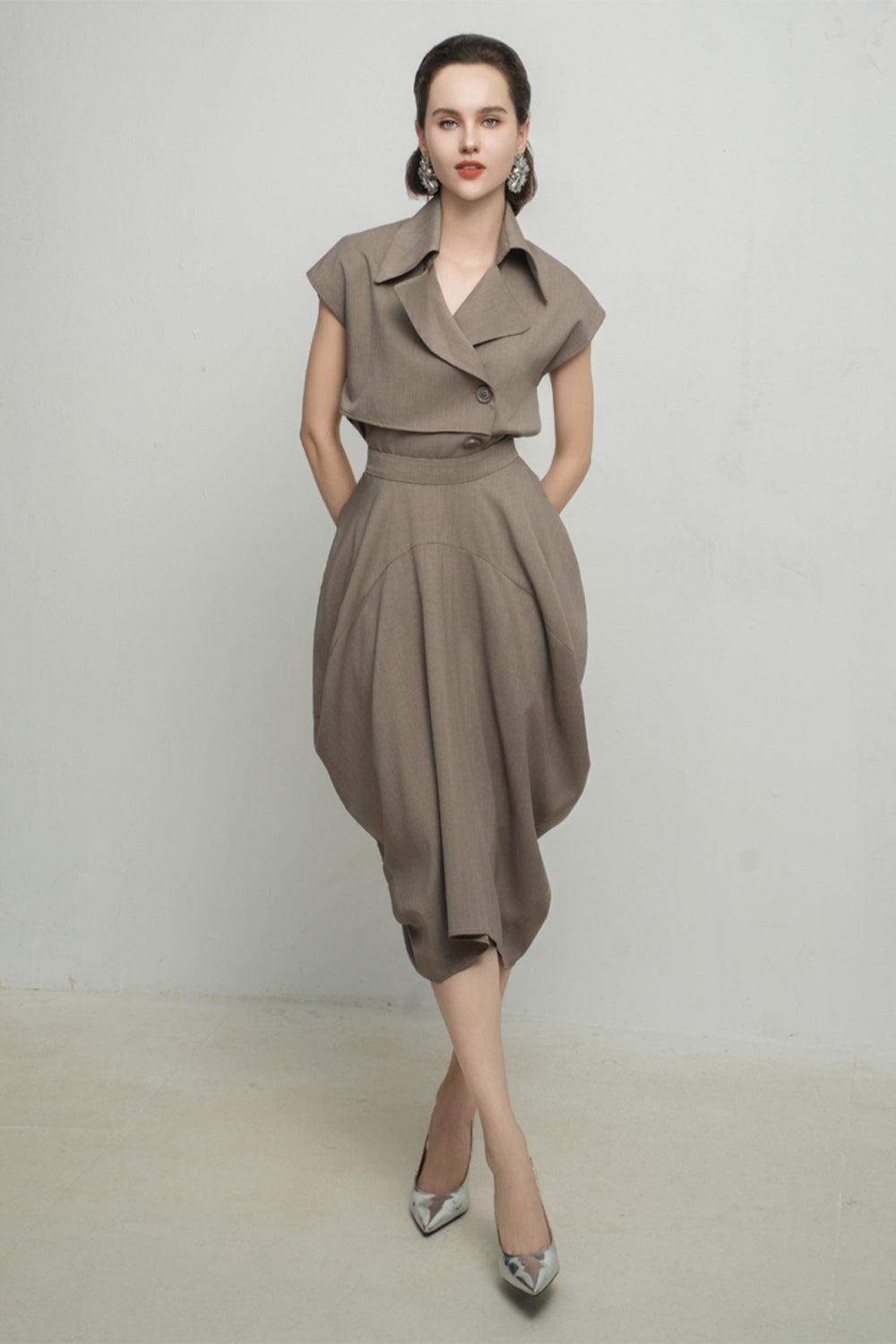 Paris Tulip Draped Poly Silk Calf Length Skirt