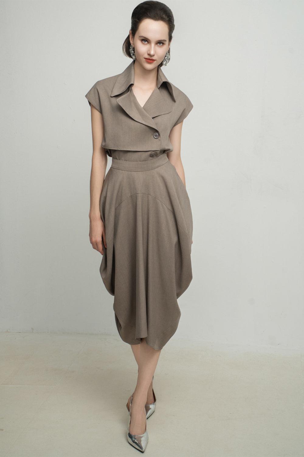 Paris Tulip Draped Poly Silk Calf Length Skirt