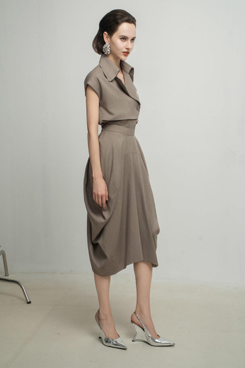 Paris Tulip Draped Poly Silk Calf Length Skirt