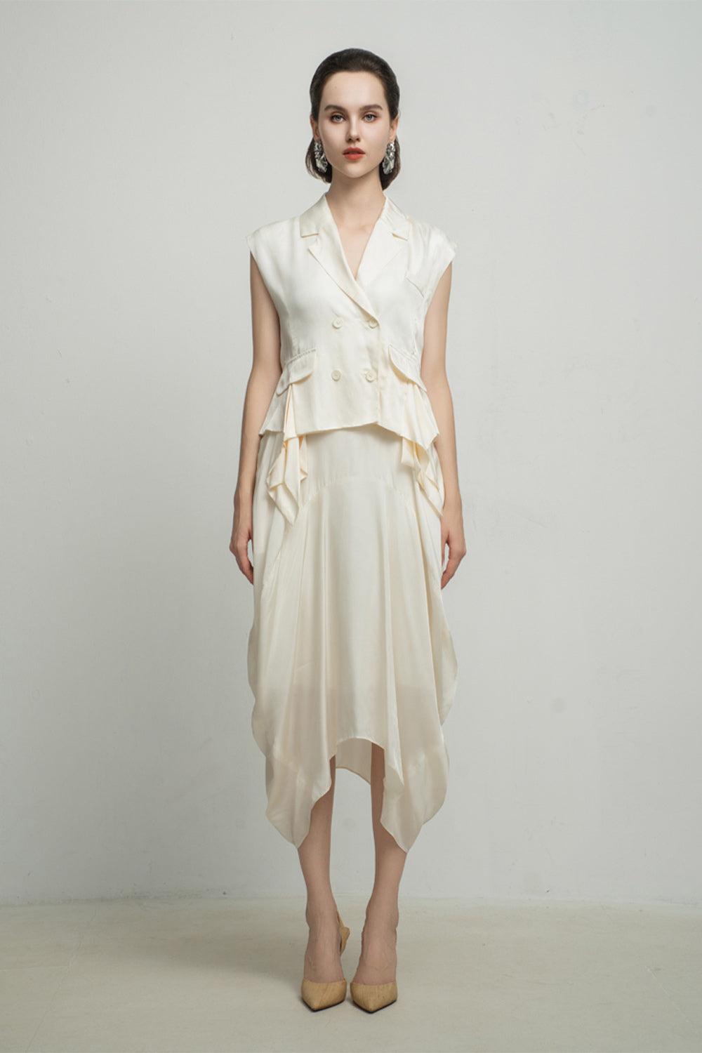 Paris Tulip Draped Poly Silk Calf Length Skirt