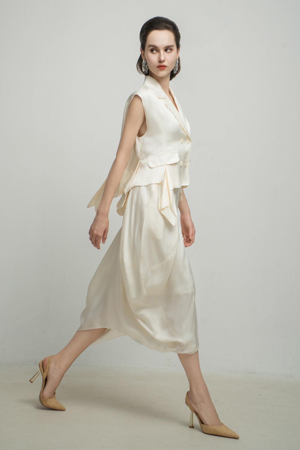 Paris Tulip Draped Poly Silk Calf Length Skirt